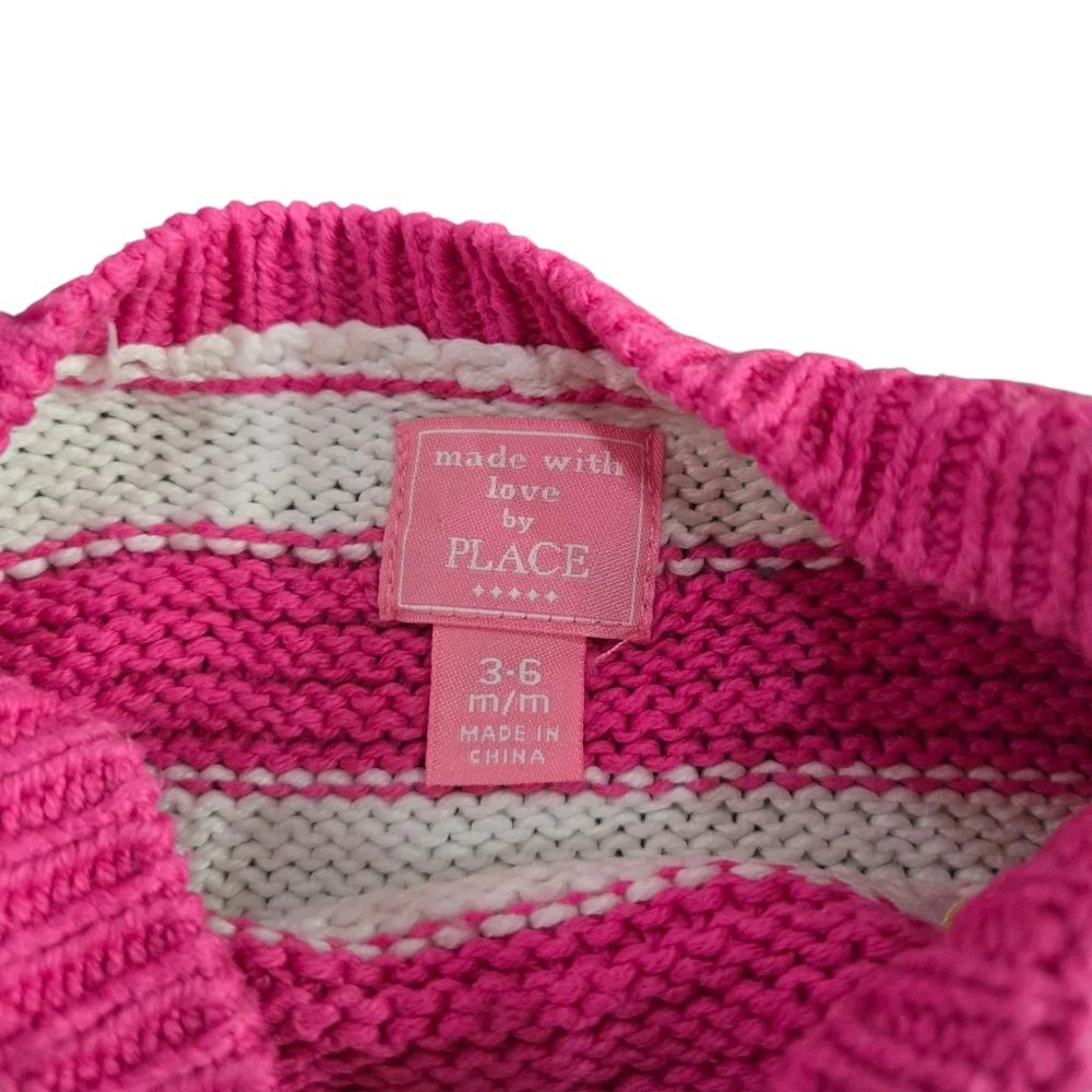 The Children's Place Pink And White Striped Boat Neck Knit Sweater 3-6 Month